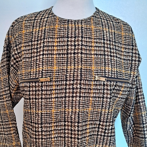 Celine Phoebe Philo Mini Dress Silk Lightweight Plaid Cream Black Brown - Picture 6 of 12